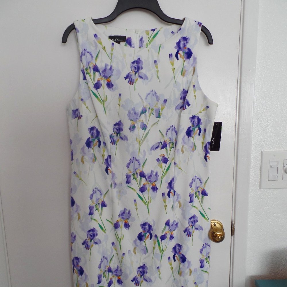 Alyx White Sheath Dress with Purple Irises